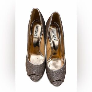 Badgley Mischka Glitter Peep-Toe Pump in Silver